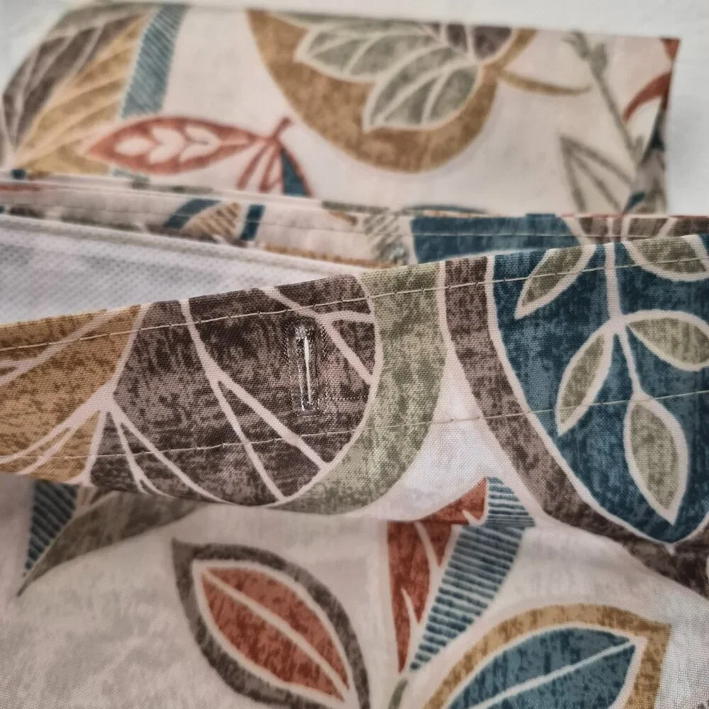 Vtg Excell Fabric Fall Floral Leaf Nature Shower Curtain Cream Brown Teal Rust